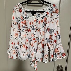 BCX Women's Floral Tie-Front Blouse - White and Red